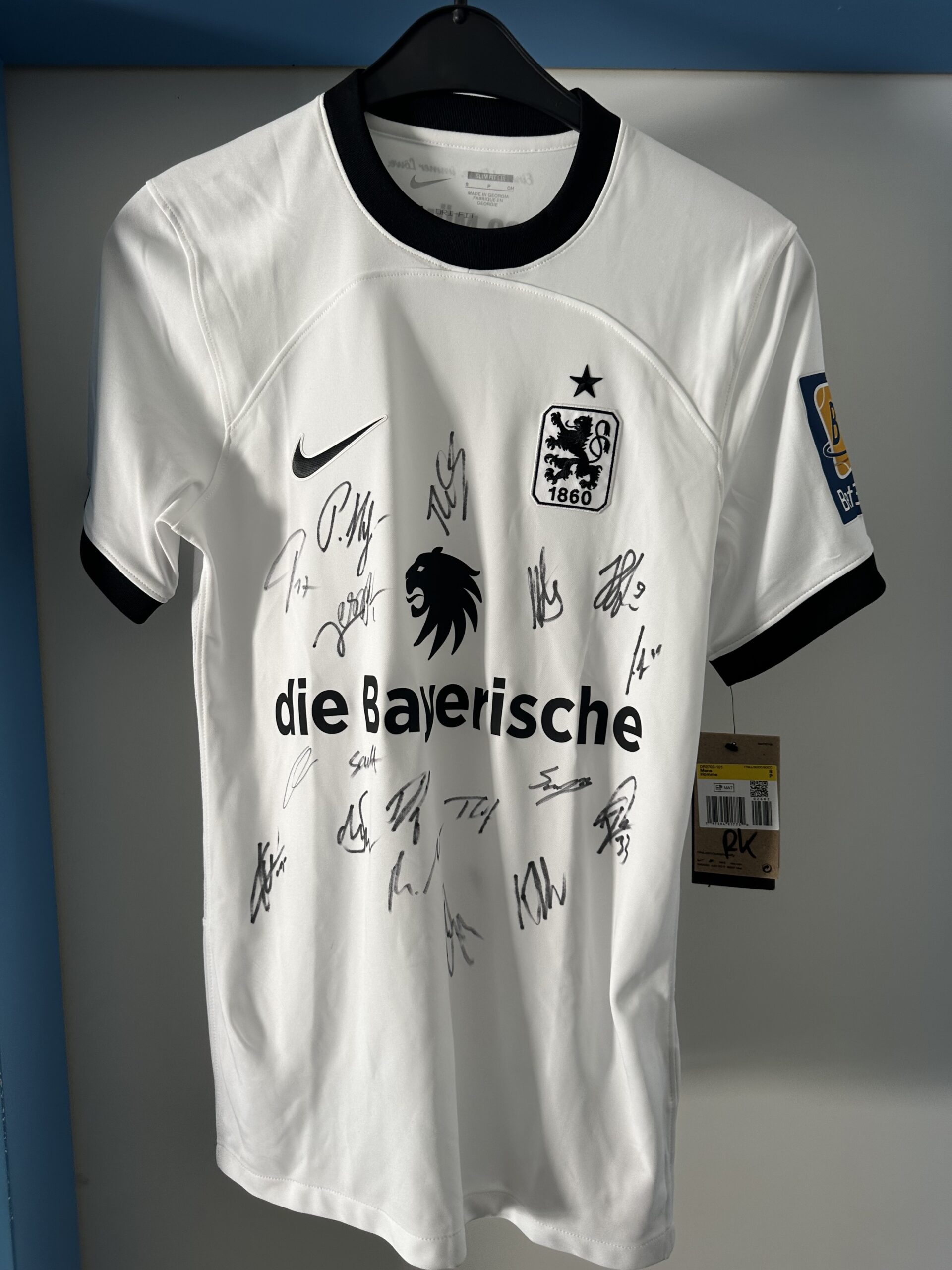 Nike-Away-Trikot Größe S mit Unterschriften des Löwen-Kaders 25/26.