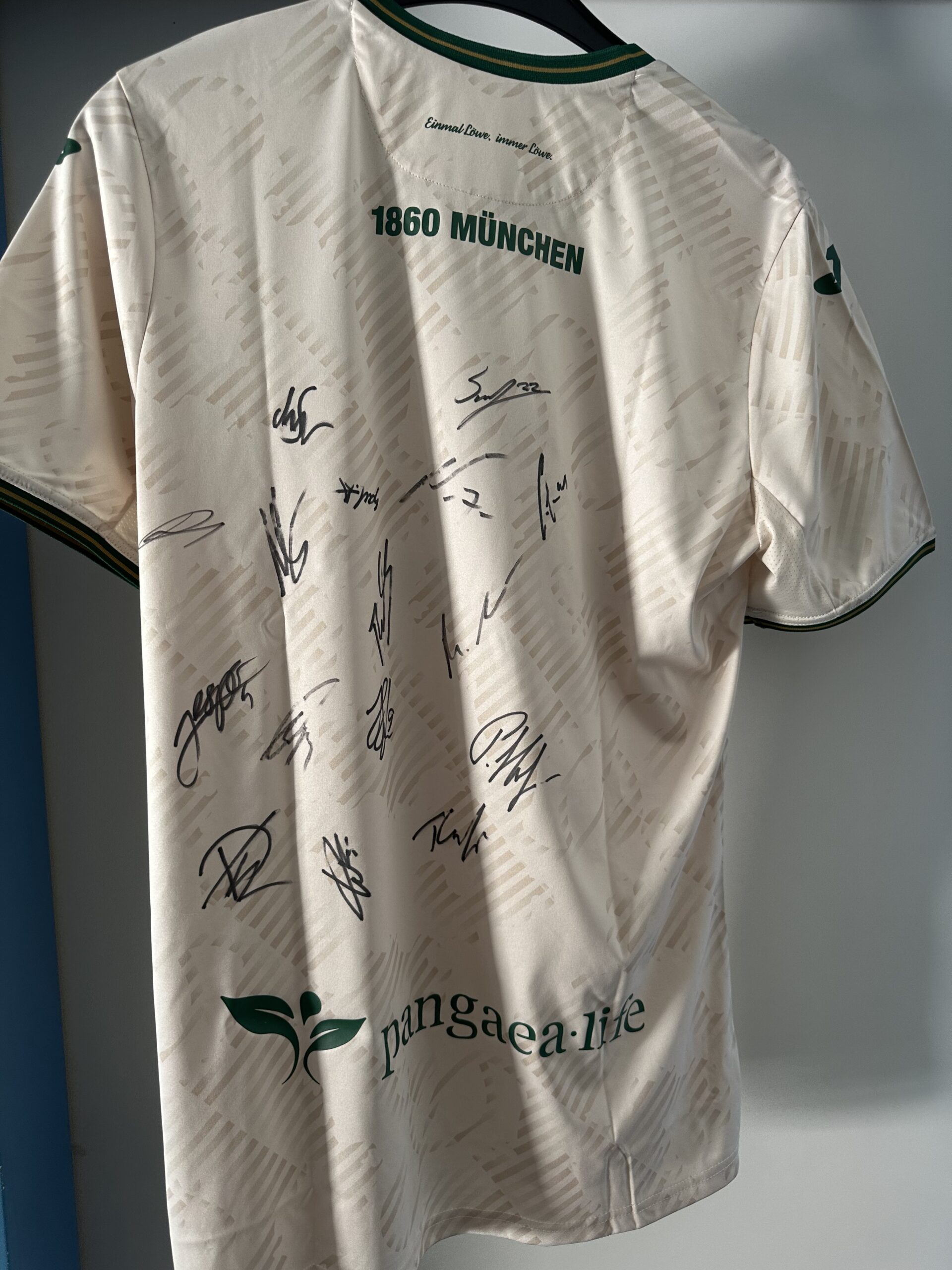 Für Nono Koussou: aktuelles 2nd-Away-Trikot, Größe L mit den Unterschriften der Profis.