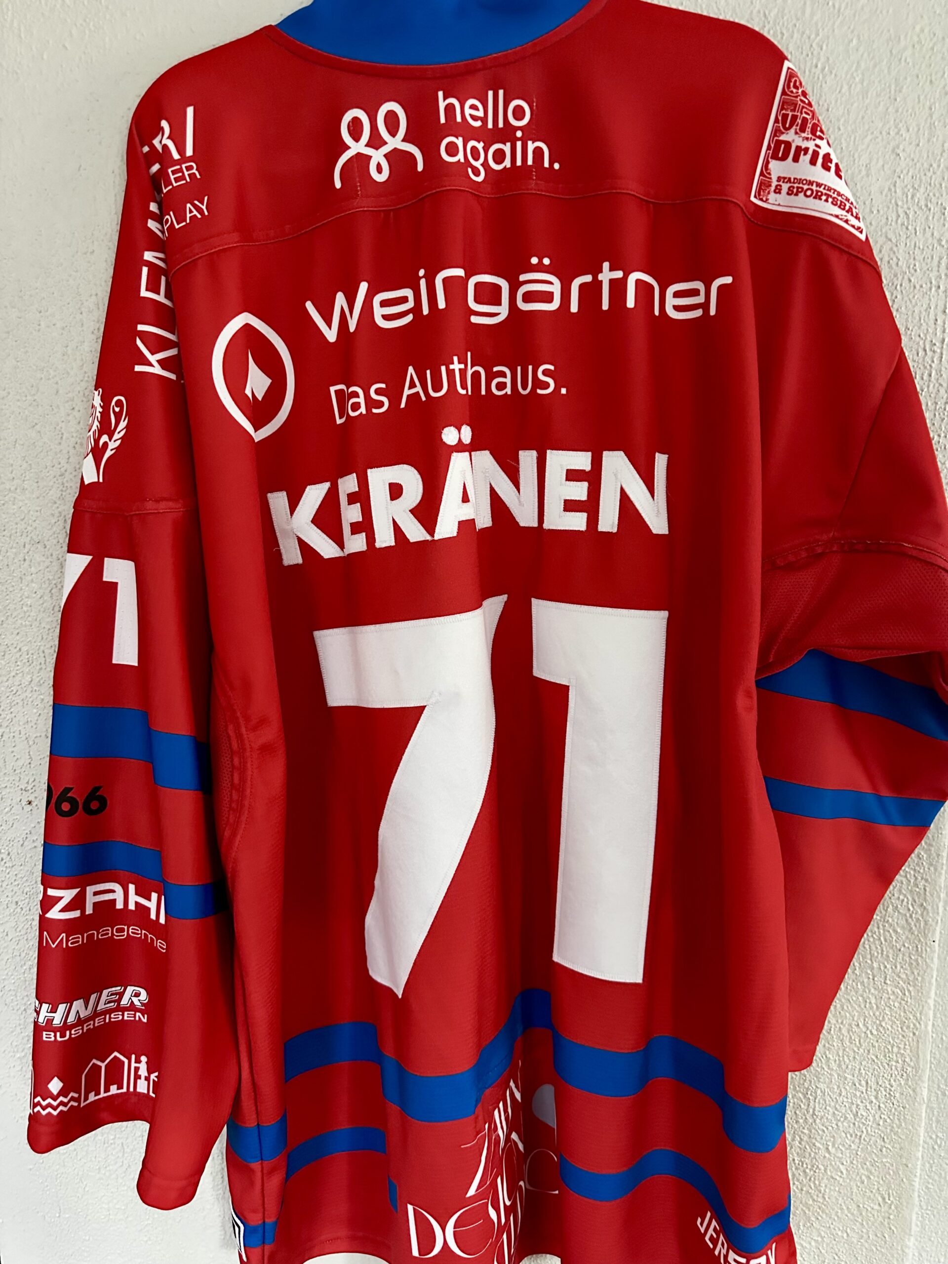 ECT: Original Spieler-Trikot Tölzer Löwen – 60 Jahre deutscher Meister – Home. #71, Michael Keränen, Größe XL.