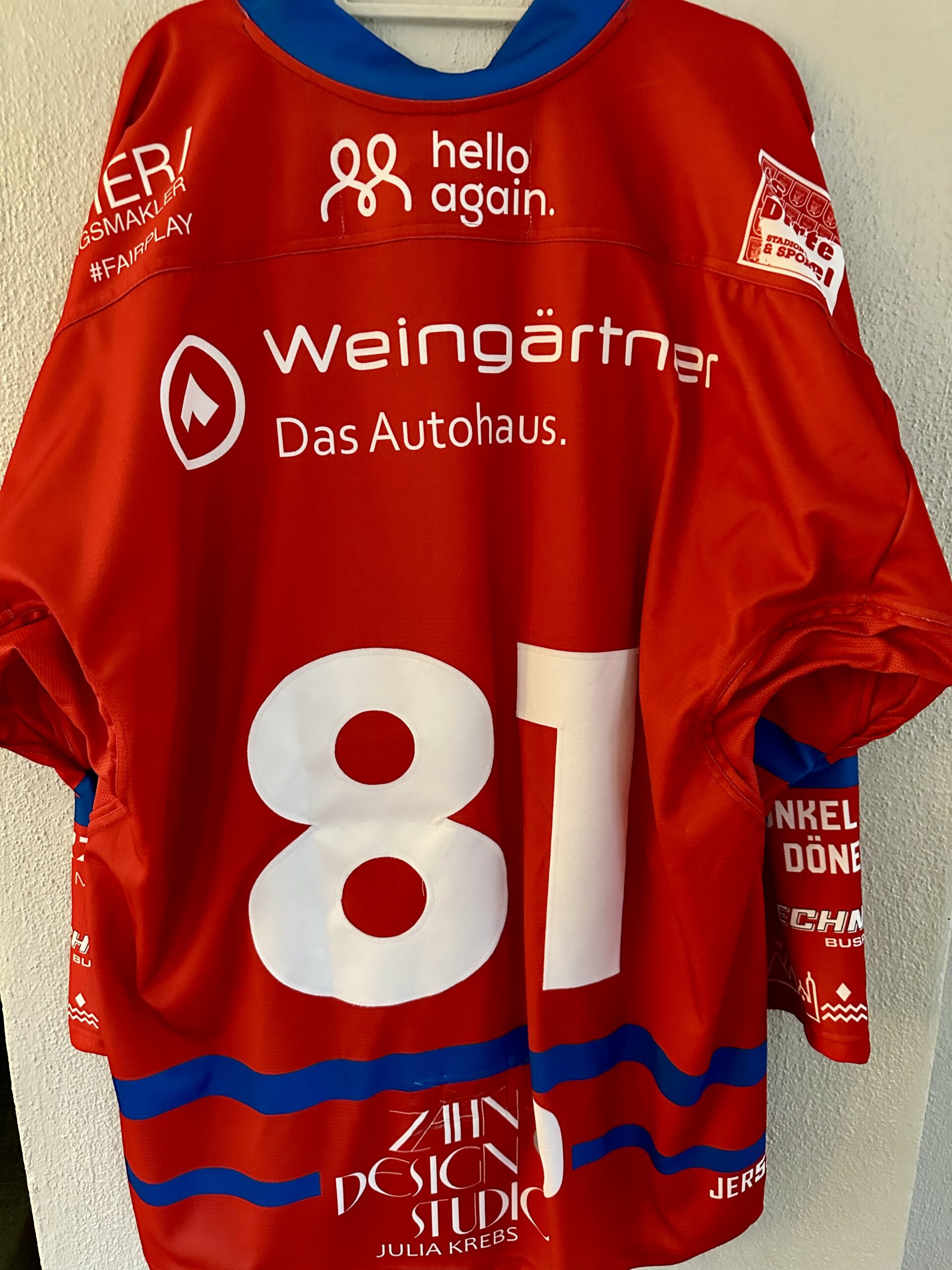 ECT: Original Spieler-Trikot Tölzer Löwen – 60 Jahre deutscher Meister – Home. #81, Größe XL.