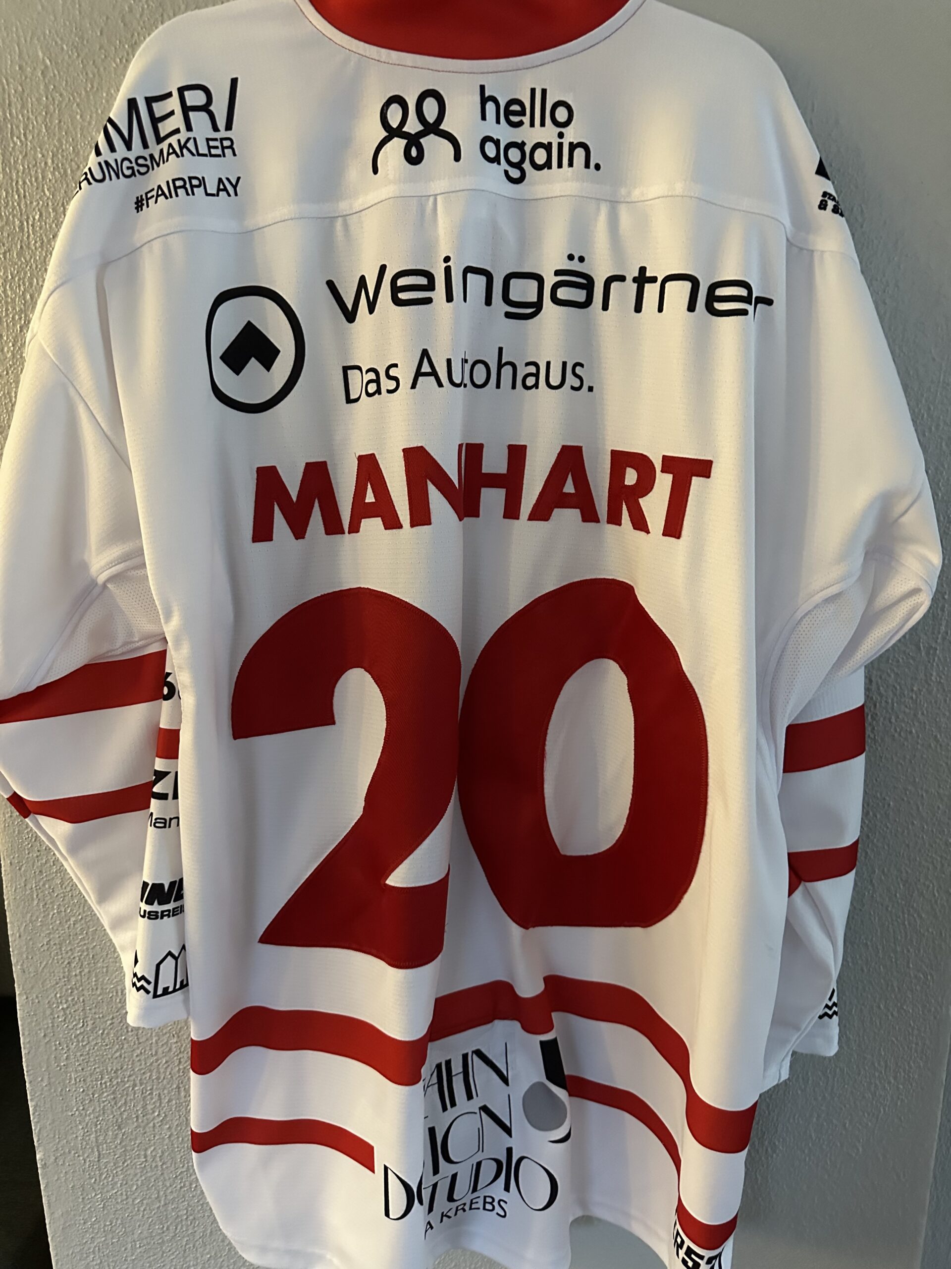 ECT: Original Spieler-Trikot Tölzer Löwen - 60 Jahre deutscher Meister - Away. #20, Simon Manhart, Größe XL.
