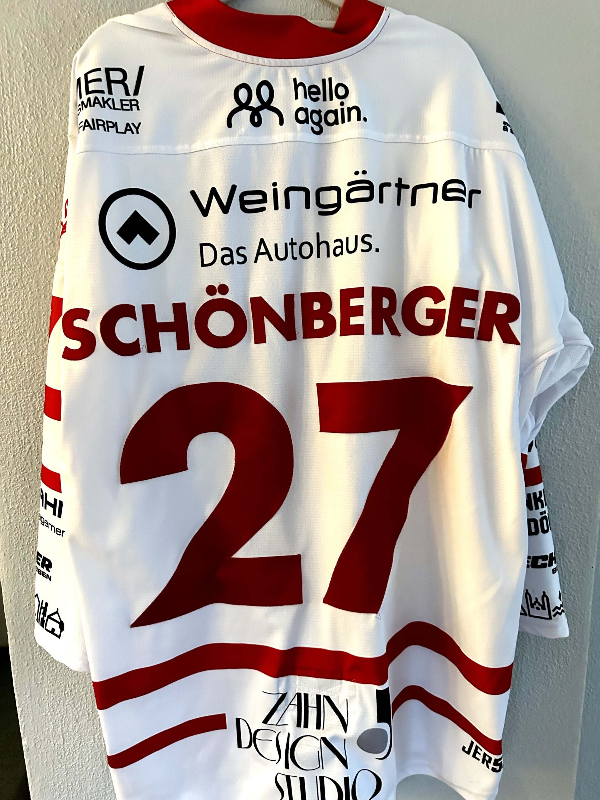 ECT: Original Spieler-Trikot Tölzer Löwen – 60 Jahre deutscher Meister – Away. #27, Sandro Schönberger, Größe XL.