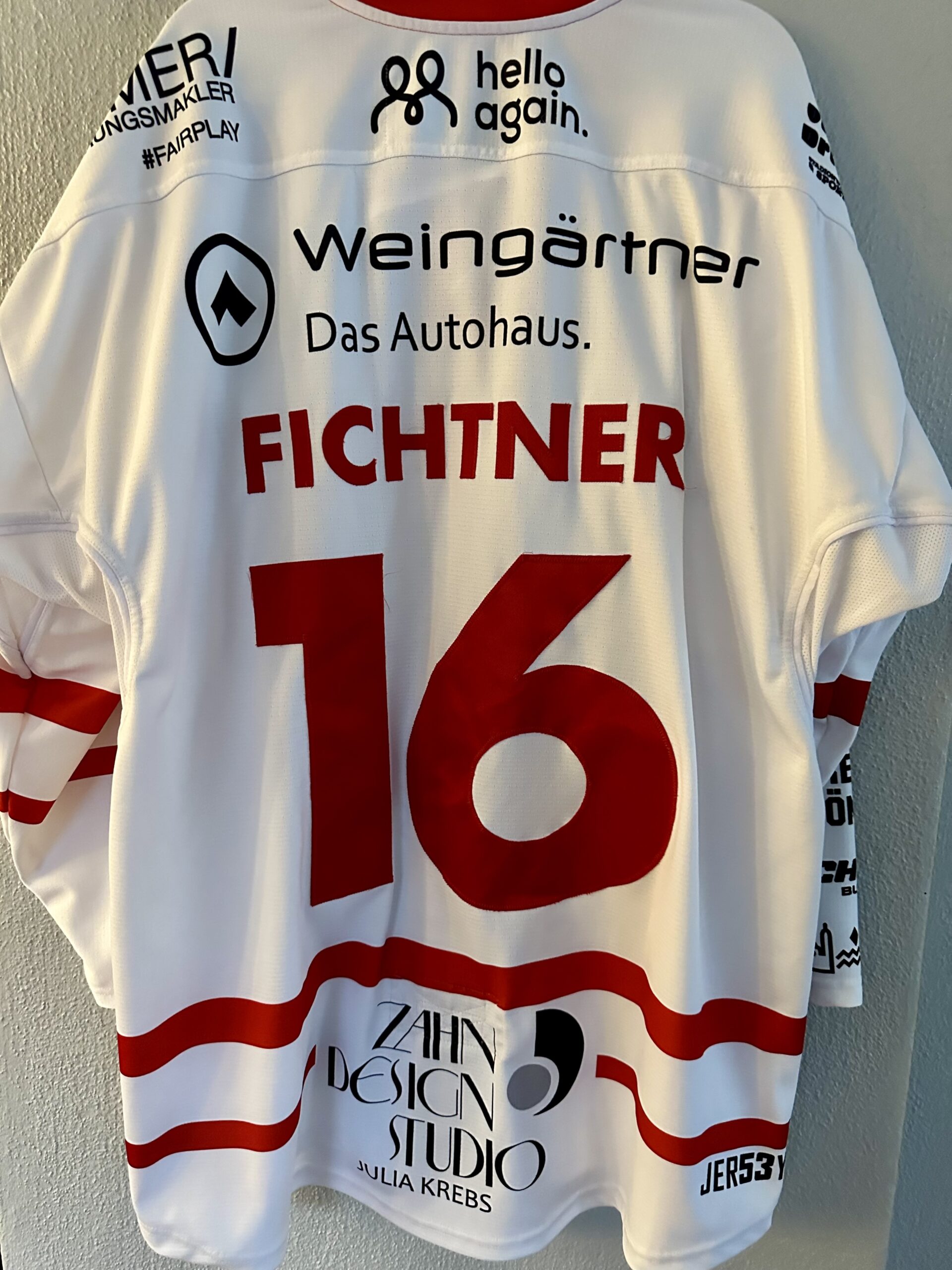 ECT: Original Spieler-Trikot Tölzer Löwen – 60 Jahre deutscher Meister – Away. #16, Alexander Fichtner, Größe XL.