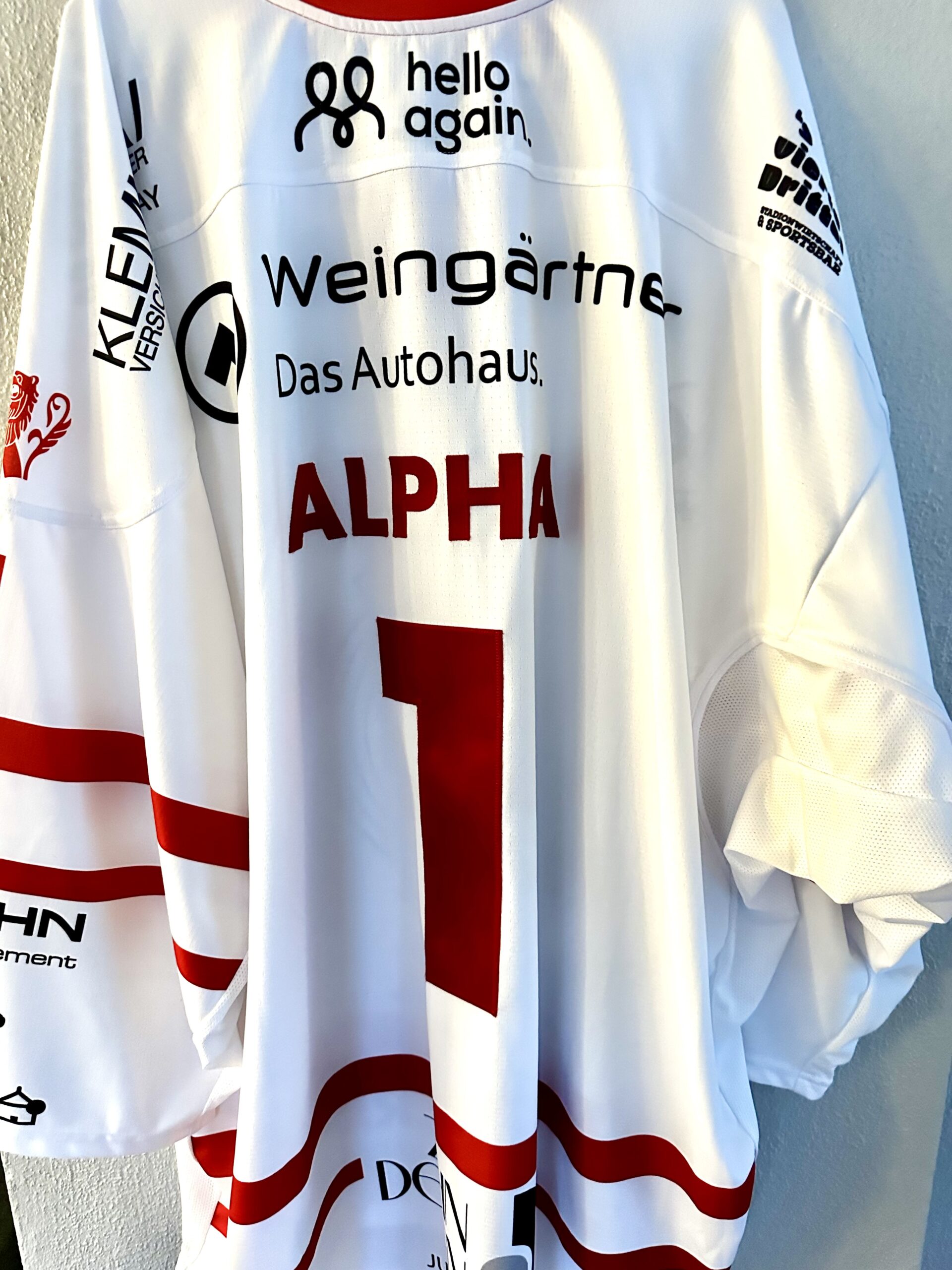 ECT: Original Spieler-Trikot Tölzer Löwen – 60 Jahre deutscher Meister – Away. #1, Niklas Alpha, Größe GXXL.