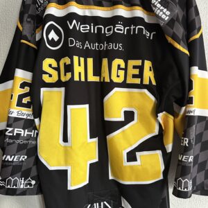 ECT: Original Spieler-Trikot Tölzer Löwen - Heimtrikot 25/26. #42, Quirin Schlager, Größe L.